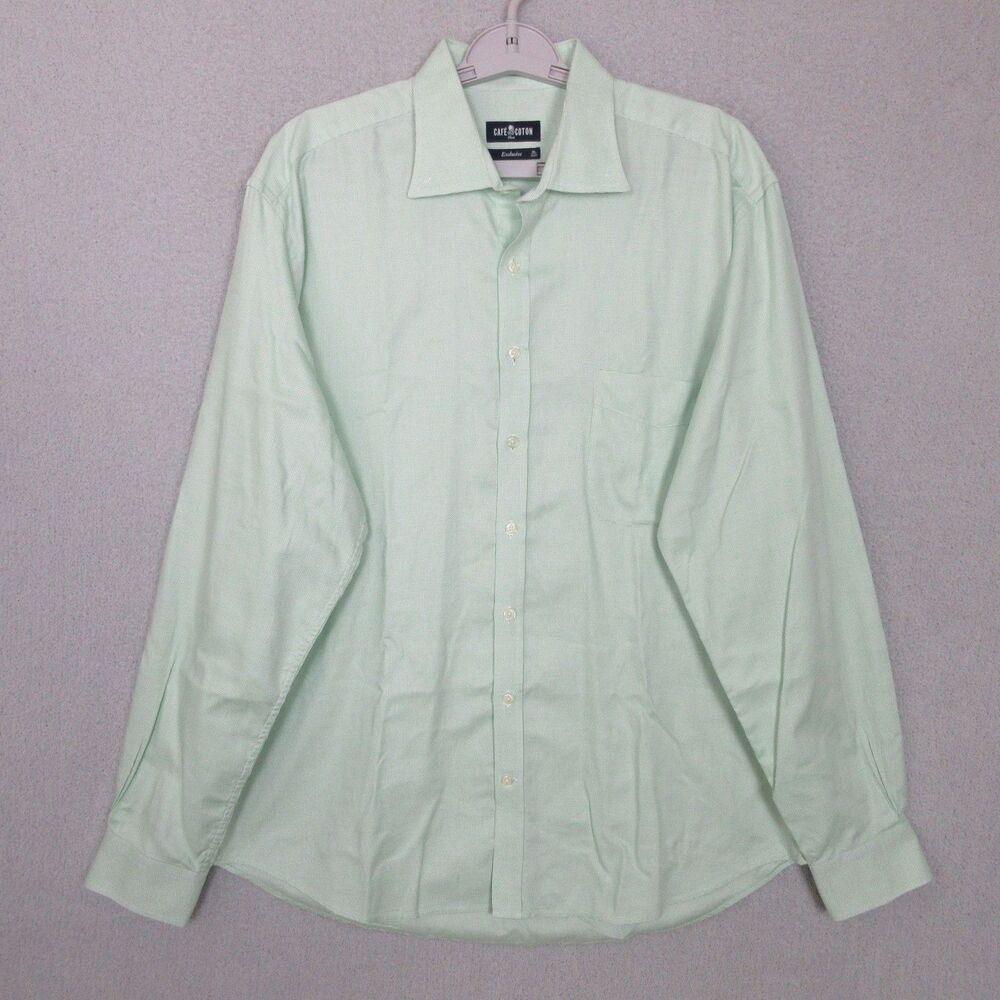 Cafe Coton Dress Shirt Mens XL Exclusive Green Micro Check Long Sleeve